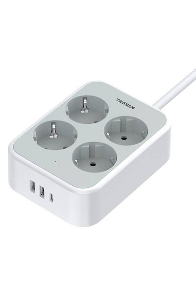 TESSAN Prelungitor TS-PS01DE, 4 prize, 2 X USB-A, 1X USB-C, incarcare rapida 25W