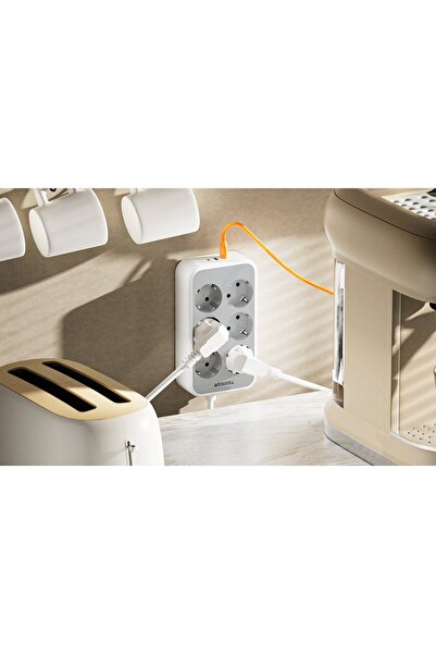TESSAN Extension cord TS-PS02DE, 6 outlets, 2 X USB-A, 1X USB-C, fast charging 25W