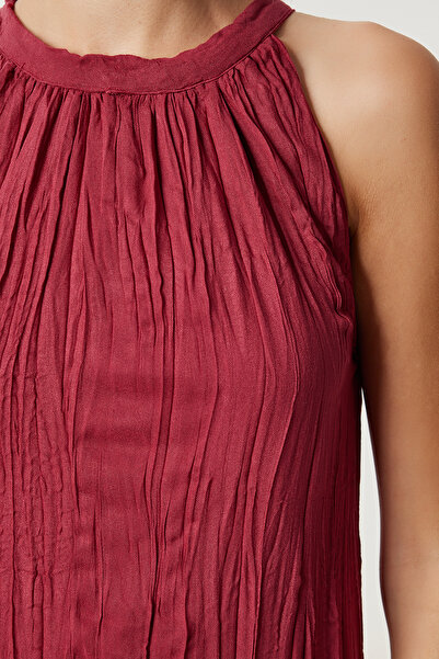 Lovelyİstanbul Kırışık Efektli Yazlık Keten Elbise LGK0005 VİŞNE