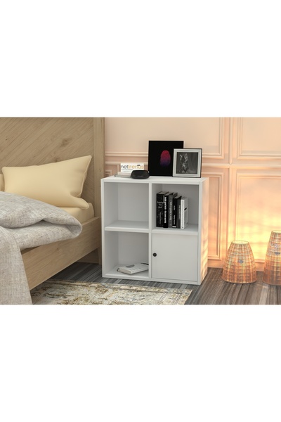 Nettrends Rafli Kapakli Komodin Beyaz 65 Cm Kmd-1009-Ç