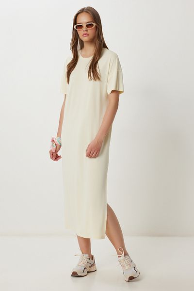 Lovelyİstanbul Rochie tricotată de vară de bază oversize LUB0082 GALBEN