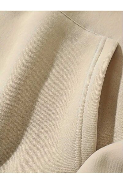 caddekombin Béžová mikina Tommy The Legend s potiskem, kapucí a vlněnou vnitřní výstelkou