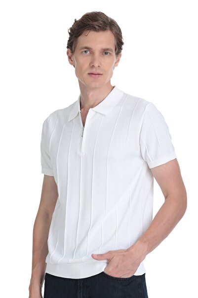 Hatemoğlu Beyaz Regular Fit Polo Yaka Rayon Tişört