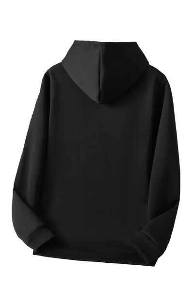 caddekombin A Big Star Baskılı Kapüşonlu Cepli Pamuklu Siyah Sweatshirt