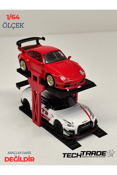 Tech Trade 1/64 Scale Diorama 2 Vehicle Lift Black-Red