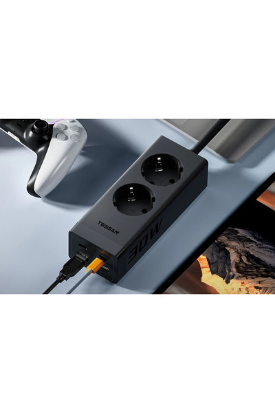 TESSAN Prelungitor , ZTS-FS01DE, 2X USB-C, 2x USB, 2 prize, incarcare rapida USB-C, 30W, 2m, ne