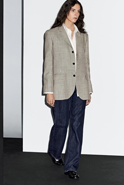 Massimo Dutti %100 yün kazayağı desenli blazer