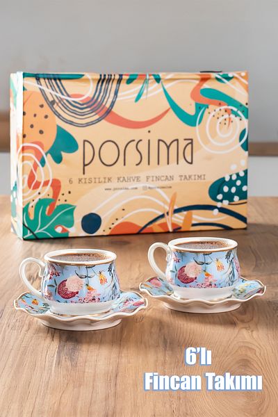 Porsima Gold Gilded 6-Person Cup Set of 12 Pieces Turkish Coffee Set Coffee Cup