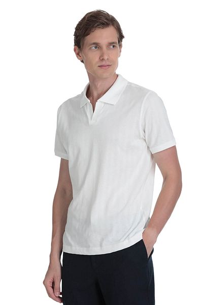 Hatemoğlu White Regular Fit Collar Cotton T-Shirt