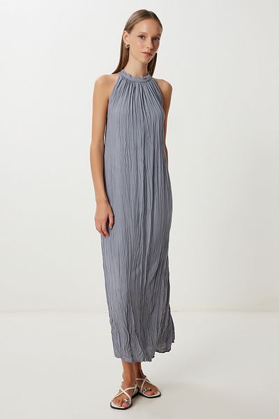 Lovelyİstanbul Rochie de in de vară cu efect de șifon LGK0005 GRI