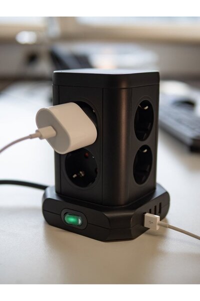 Brennenstuhl Brennenstuhl tower extension, 8 outlets, 4 USB, 2m cable, outlet positioning 45