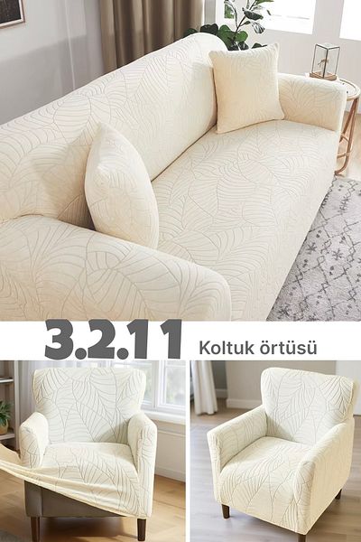 uzhanem Leaf Pattern Armchair Cover 3.2.1.1 Armchair Cover Set Home Textile Product