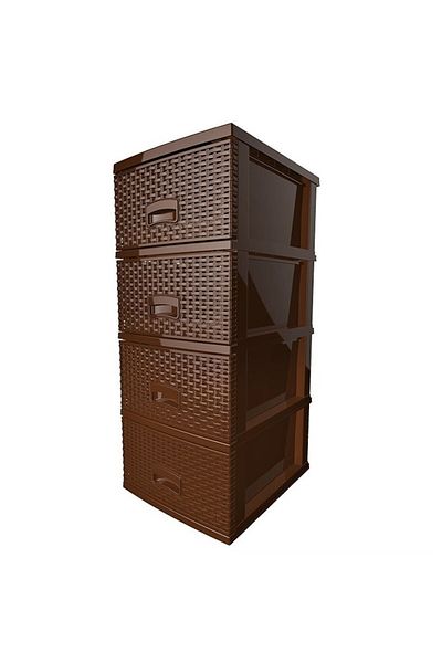 OEM Dulap depozitare Melisa, 4 sertare, finisare tip Rattan, Maro