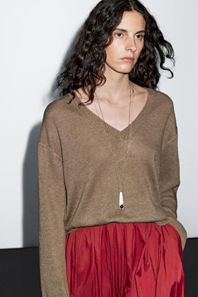 Massimo Dutti Uzun kollu V yaka triko kazak