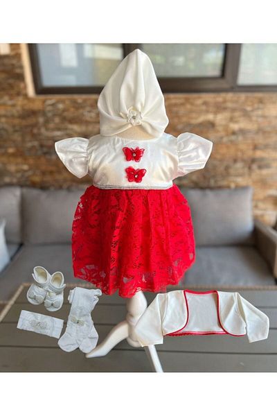 Botez Complete set for little girl Corina - red with angel theme