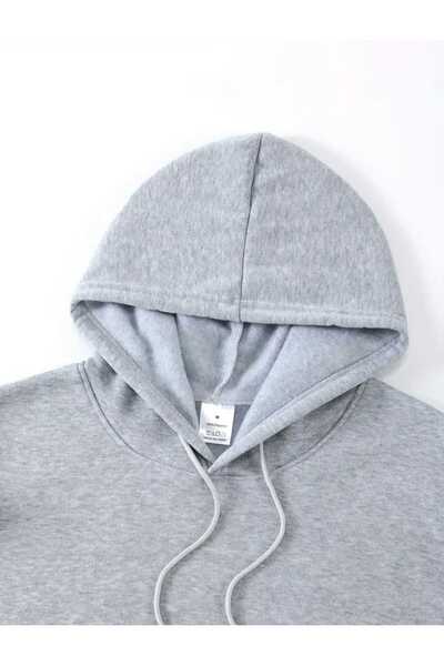 caddekombin The Dream Bridge Φούτερ με κουκούλα με στάμπα, με τσέπη και εσωτερικό μάλλινο γκρι φούτερ