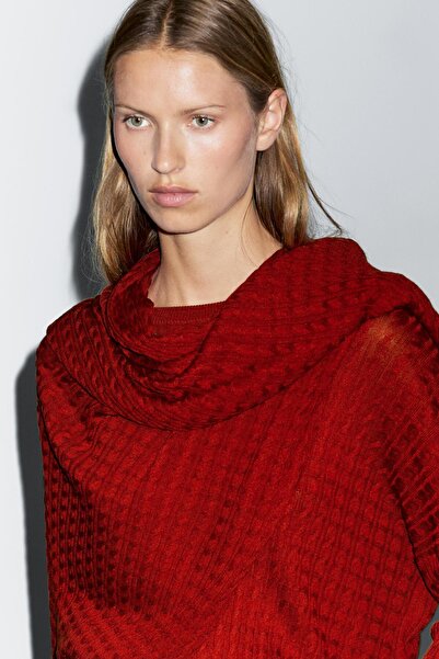 Massimo Dutti Fular detaylı saç örgülü kazak