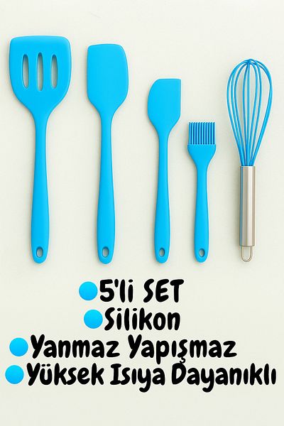 BRE HOME Silicone 5-Piece Kitchen Utensil Set – Whisk, Spatula, Brush |   Fireproof Non-Stick |   Heat Resistant