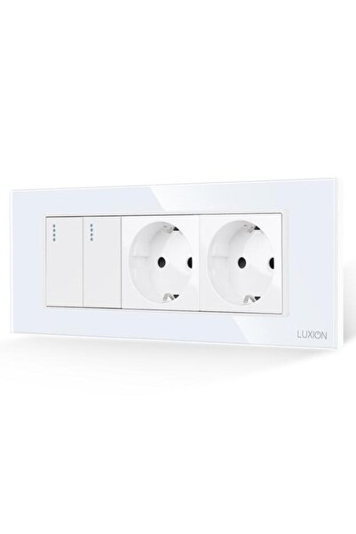 luxion Διπλός Διακόπτης + 2 Πρίζες με Γυάλινο Πλαίσιο LUXION, Ιταλικού Προτύπ...