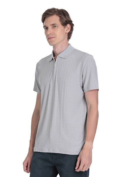 Hatemoğlu Γκρι μπλουζάκι με φερμουάρ Polo με κανονική εφαρμογή