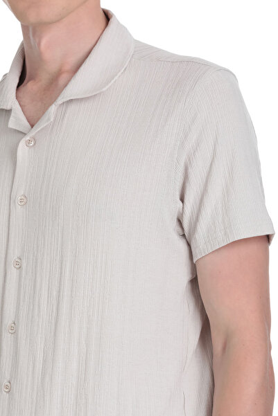 Hatemoğlu Ecru Regular Fit Lapel Collar Shirt