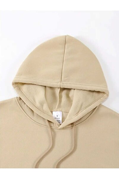 caddekombin Μπλουζάκι με κουκούλα με στάμπα σε σκούρο μαύρο χρώμα, με τσέπες και εσωτερικό μάλλινο μπεζ φόντο