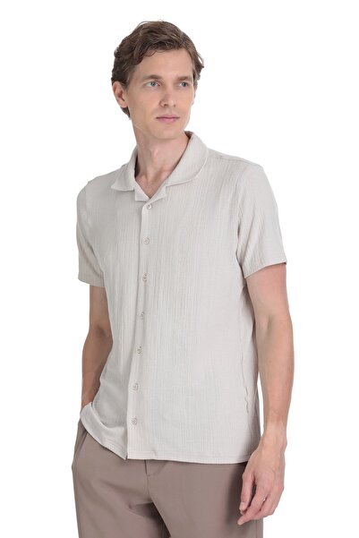 Hatemoğlu Ecru Regular Fit Lapel Collar Shirt