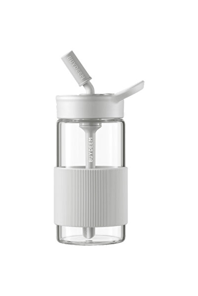 BUYDEEM Φορητό Γυάλινο Μπουκάλι με Καλαμάκι CD 1017-OW, 500 ml (Λευκό)