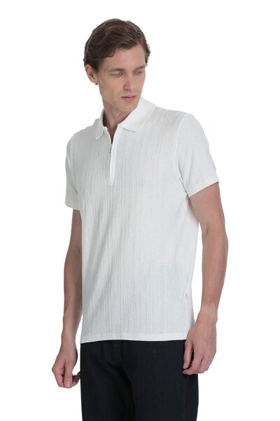 Hatemoğlu Біла футболка з коміром-поло та застібкою-блискавкою, прямий крій