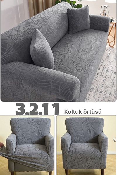 uzhanem Leaf Pattern Armchair Cover 3.2.1.1 Armchair Cover Set Home Textile Product