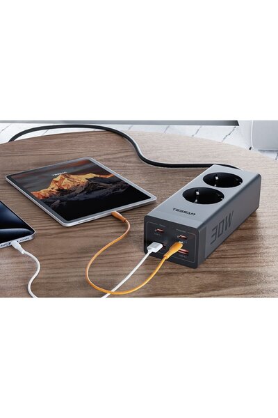 TESSAN Prelungitor , ZTS-FS01DE, 2X USB-C, 2x USB, 2 prize, incarcare rapida USB-C, 30W, 2m, ne