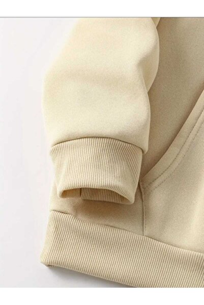 caddekombin Mini Flower Bouquet Printed Hooded Pocket Cotton Beige Sweatshirt