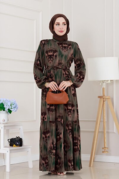 Sevitli Hera Viscon Dress with Tunnel at the Waist-Green