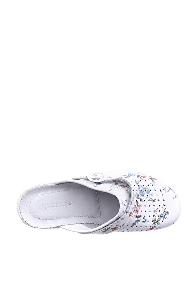 Tellus Medical leather clogs “Tellus” 51-08/02 White with flowers