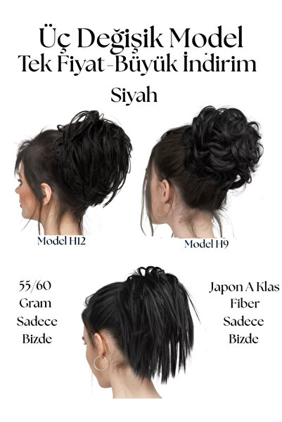 YARAT Üçlü-Paket- Üç Model Tek Fıyat Siyah Lastikli Topuz Tokasi Postiş 55/60...