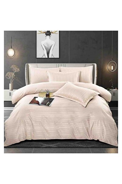 JOJO HOME Damask Bed Linen 6 Pieces, Double Stripes, 230 x 240 cm Cream White