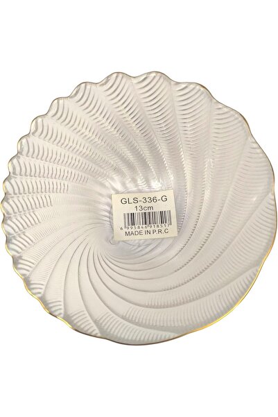 SUKILO Glass Serving Bowl, 13cm Shell Pattern, Clear with Gold Rim, Textured Design