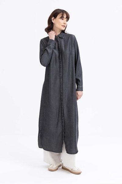 ALLDAY Cămașă lungă din denim cu plăcuță ascunsă