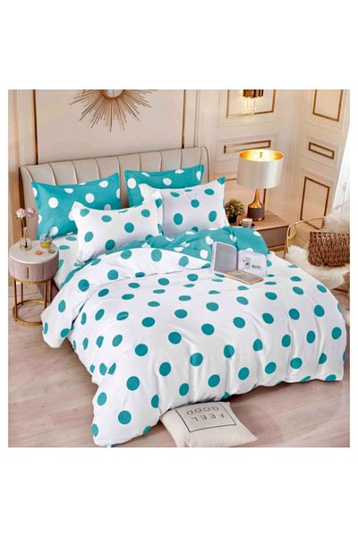 JOJO HOME Finet Bedding Set, 4 Pieces, Single Bed, 155 x 230cm, Turquoise White