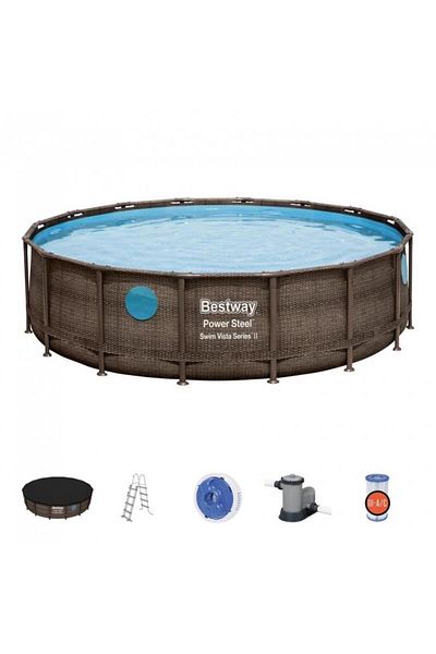 BESTWAY Piscina structura metalica, rotunda, cu filtru, scara, maro, 488×122 cm, Vista