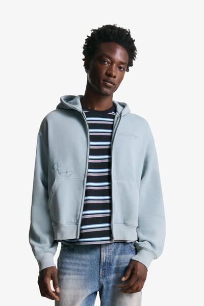 Bershka Nakışlı, kısa, fermuarlı sweatshirt