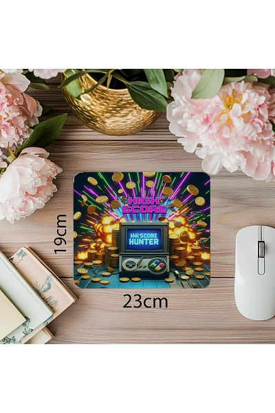 Luluyen Mousepad pentru jocuri retro scris High Score Hunter - 19x23 cm 2 mm dreptunghiular importat imprimat mouse pad