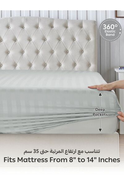 Donetella Striped Fitted Sheet Set 200x200 cm Super King – 1 Fitted Sheet + 2 Pillowcases, 35cm Deep