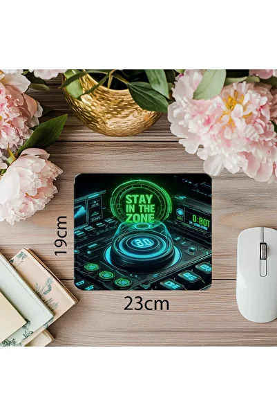 Luluyen Подложка за мишка с неонова холограма Stay in the Zone - 19x23 см, 2 мм, правоъгълна, с вносна щампа