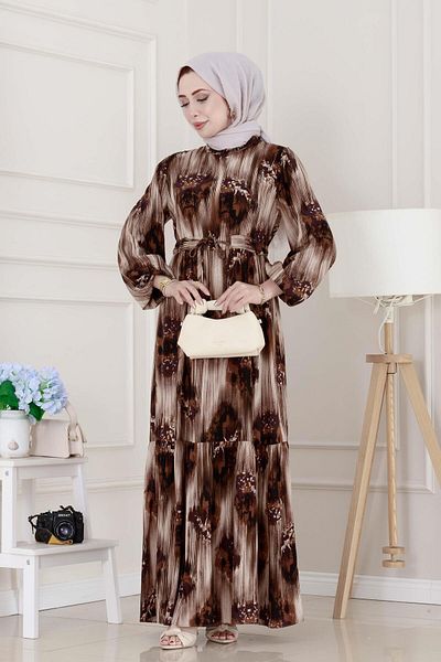 Sevitli Hera Viscon Dress with Tunnel at the Waist-Beige