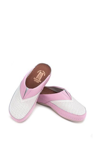 Tellus Women's leather medical clogs 25-06, White-Pink