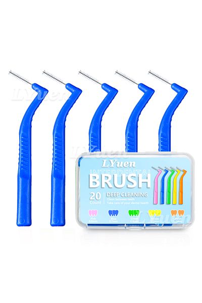 Choice4 blue(1.0mm-1.2mm) 20pcs/box L Shaped Short Interdental Brush for Orthodontic Teeth Clean Between Tee