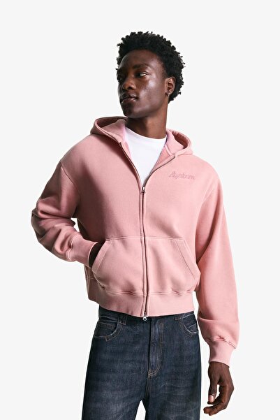 Bershka Cropped sweatshirt with zip and embroidery