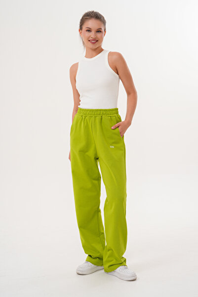 Basics&More Kadın Fıstık Yeşil Pamuklu Yüksek Bel Rahat Kalıp Eşofman Altı
