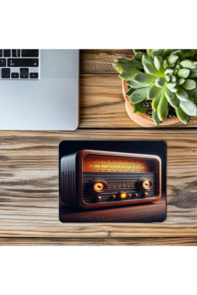 Luluyen Ретро подложка за мишка с радио и оранжев светлинен дисплей - 19x23 см 2 мм правоъгълна подложка за мишка с внос и печат